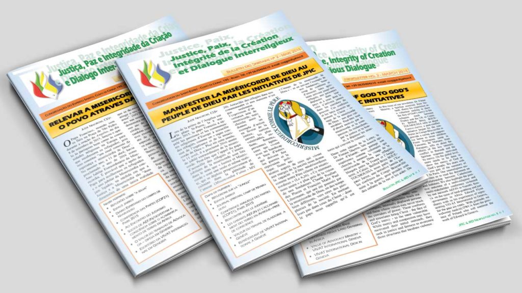 Justiça, Paz, Integridade da Criação e Diálogo Interreligioso: REFLEXÕES SOBRE “A SELVA”; ESPACE JARROT; DIÁRIO ESPIRITANO DO CAMPO DE NYARUGUSU; CONFERENCIA DAS PARTES (COP21) PARIS 2015; AO ENCONTRO DO JUDAISMO; SOCIOS DE AEFJN/DESPERTAM A CONSCIÊNCIA SOBRE O AÇAMBARCAMENTO DE TERRAS EM AFRICA; O VALOR DO TRABALHO DE ADVOCACIA – DEFESA EM GENEBRA; ESCRITÓRIO DA VIVAT INTERNACIONAL EM GENEBRA