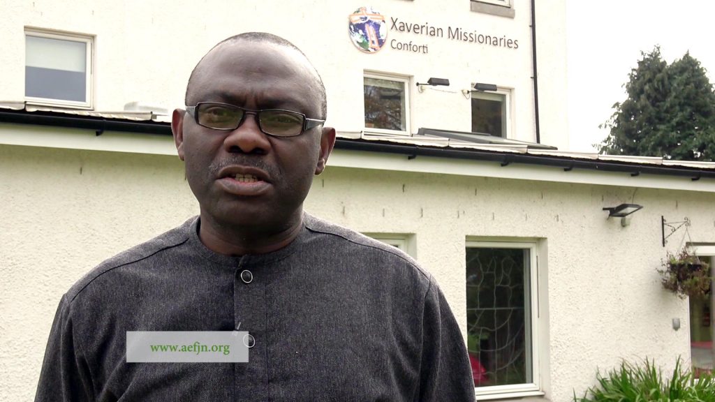 Chika Onyejiuwa works at AEFJN as Executive Secretary, in Brussels. He speaks on the side of the workshop that he animated, in October 2019, for the spiritan JPIC (Justice Peace and Integrity of Creation) meeting in Scotland.